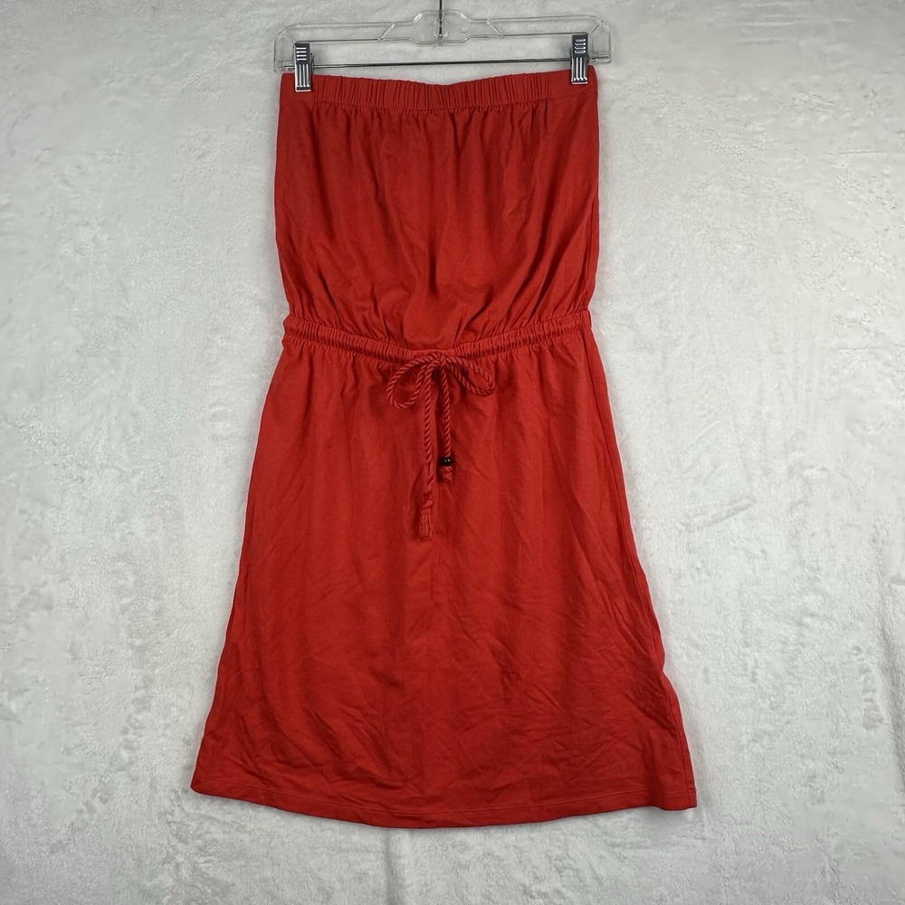Gap Womens XS Orange‎ Hot Coral Cotton Strapless Tie Waist Dress Summer